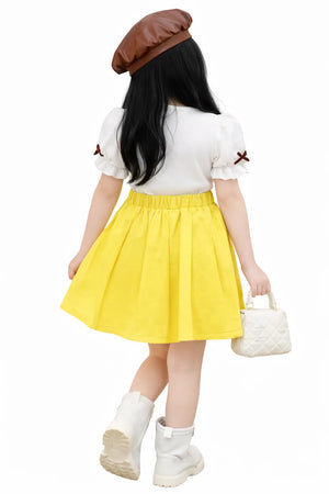 Girls Yellow Flared Pleated Skirt – Elastic Waist Casual Wear BloomUp