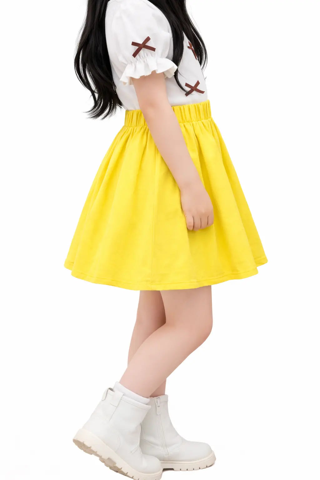 Girls Yellow Flared Pleated Skirt – Elastic Waist Casual Wear BloomUp