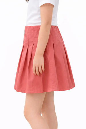 Girls Coral Pink Pleated Skirt – Flared Casual Wear BloomUp