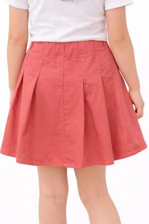 Girls Coral Pink Pleated Skirt – Flared Casual Wear BloomUp