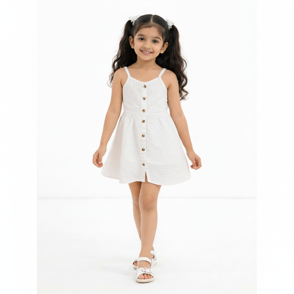 Baby Girls White Sleeveless Button-Front Summer Dress BloomUp