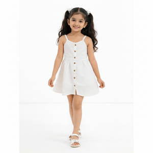Baby Girls White Sleeveless Button-Front Summer Dress BloomUp
