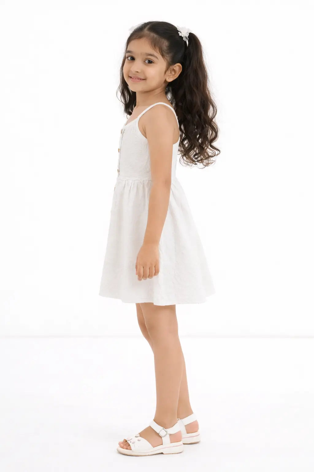Baby Girls White Sleeveless Button-Front Summer Dress BloomUp