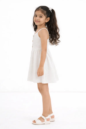 Baby Girls White Sleeveless Button-Front Summer Dress BloomUp
