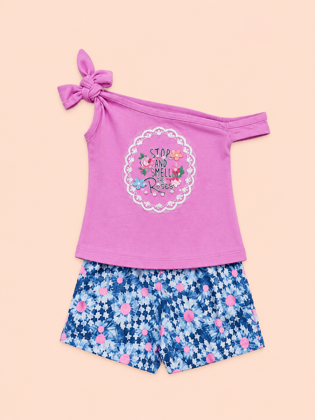 Girls Pink One Shoulder Top Soft Cotton Clothing Set BloomUp