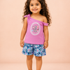 Pink One Shoulder Top & Printed Shorts Set for Girls – Soft Cotton Casual Summer Outfit