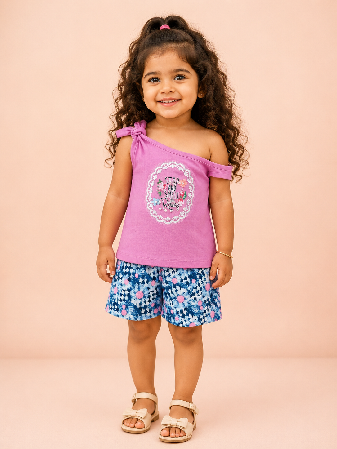 Girls Pink One Shoulder Top Soft Cotton Clothing Set BloomUp