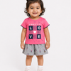 Pink Printed Top & Skorts Set for Girls – Soft Cotton Casual Summer Outfit