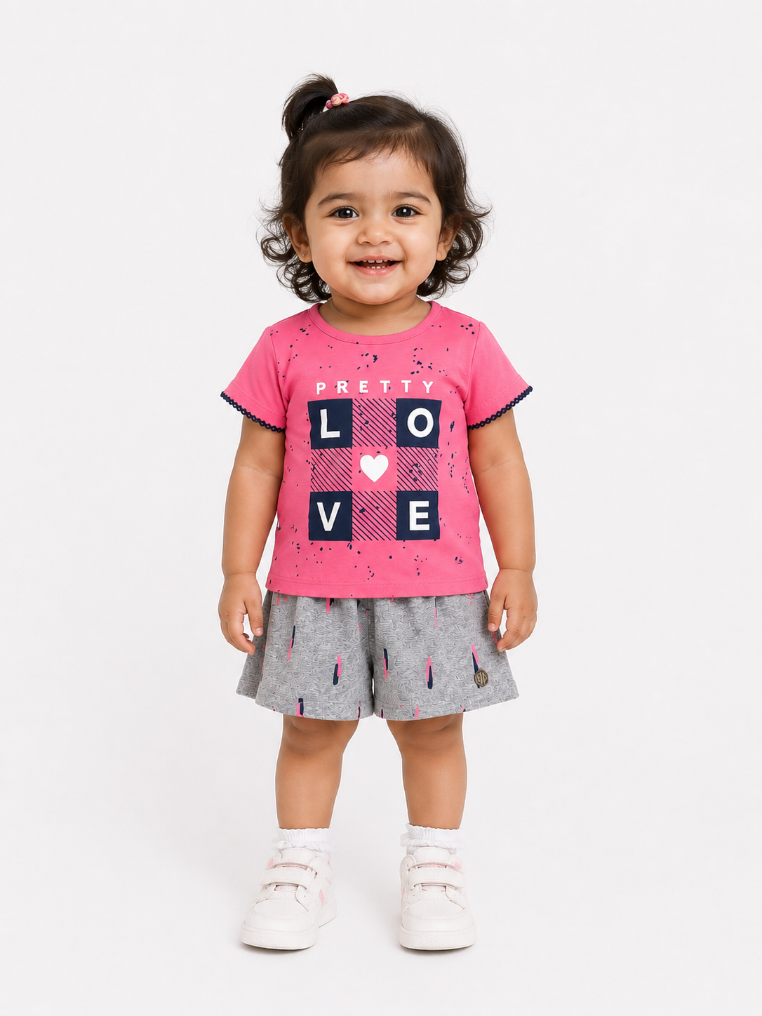 Girls Pink Short Sleeved Graphic Soft Cotton Clothing Set BloomUp