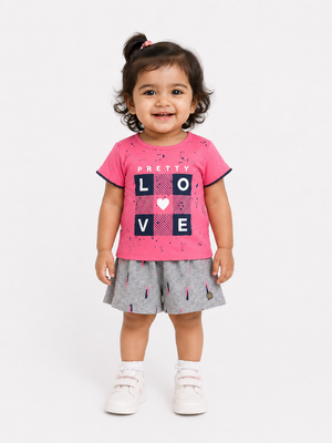 Girls Pink Short Sleeved Graphic Soft Cotton Clothing Set BloomUp