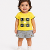 Girls Yellow Short Sleeved Graphic Soft Cotton Clothing Set