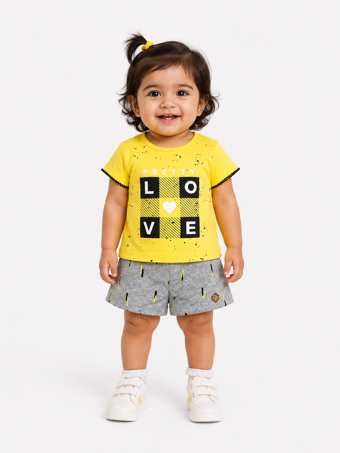 Girls Yellow Short Sleeved Graphic Soft Cotton Clothing Set BloomUp