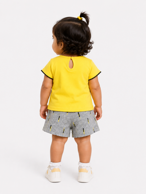 Girls Yellow Short Sleeved Graphic Soft Cotton Clothing Set BloomUp