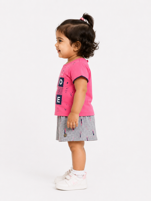 Girls Pink Short Sleeved Graphic Soft Cotton Clothing Set BloomUp