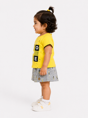 Girls Yellow Short Sleeved Graphic Soft Cotton Clothing Set BloomUp