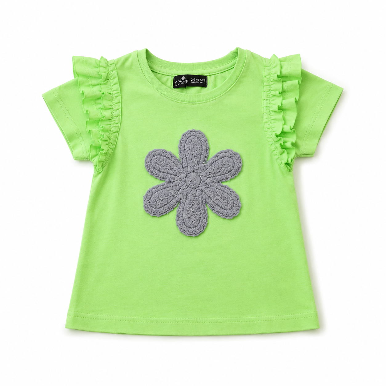 Girls Green Flutter Sleeve Top Soft Cotton Kids Fashion Wear BloomUp