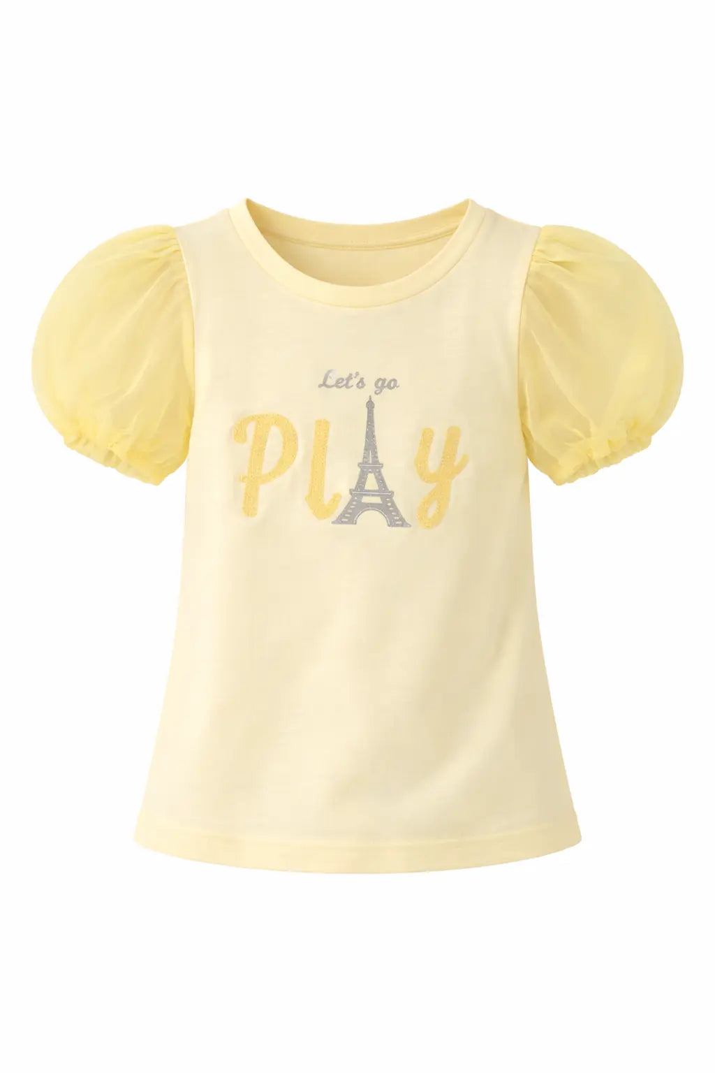 Yellow “Let’s Go Play” Graphic Kids T-Shirt – Soft Cotton Puff Sleeve Summer Wear for Girls BloomUp
