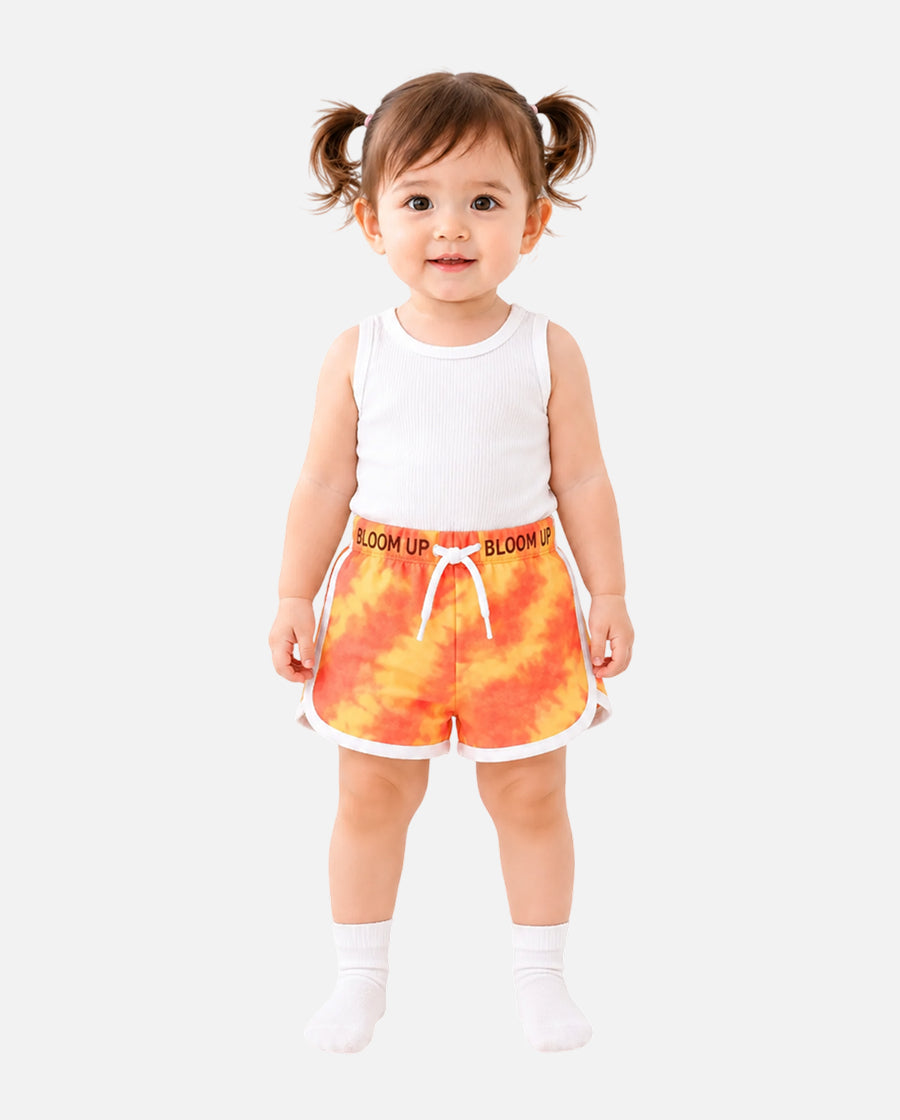 Kids Orange Tie-Dye “Bloom Up” Sporty Shorts BloomUp