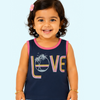 Navy Blue Love Graphic Sleeveless Top for Girls – Soft Cotton Summer Wear Kids Tank Top
