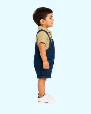 Baby Denim Dungaree Shorts Set with Pistachio Polo T-Shirt BloomUp