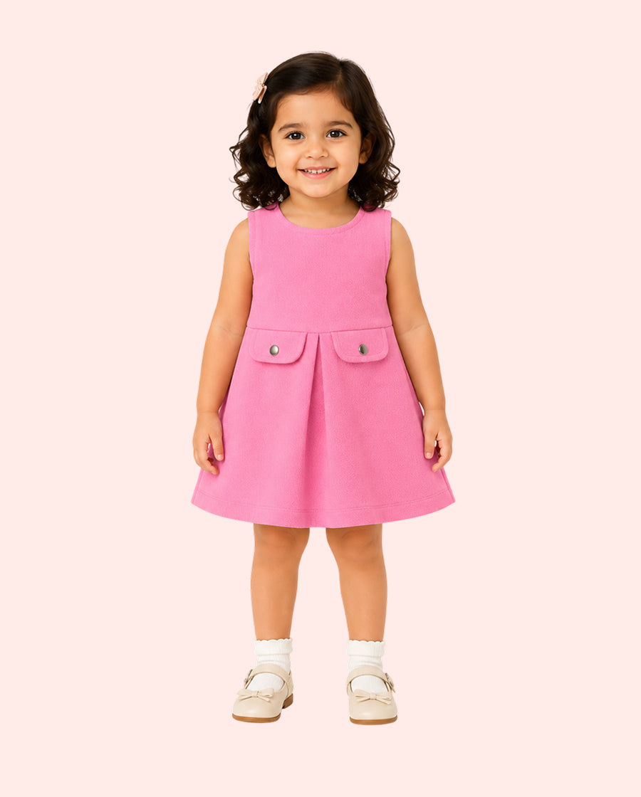 Baby Girls Pink Sleeveless Pocket Detail Dress BloomUp
