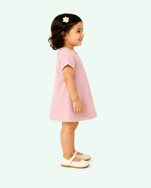 Pink Solid A-Line Kids Dress – Soft Cotton Summer Wear for Girls BloomUp