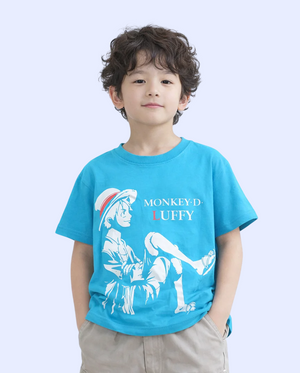 Blue Anime Graphic Kids T-Shirt – Monkey Character Print Cotton Summer Wear for Boys BloomUp