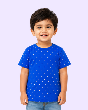 Blue Polka Dot Kids T-Shirt – Soft Cotton Casual Summer Wear for Boys BloomUp