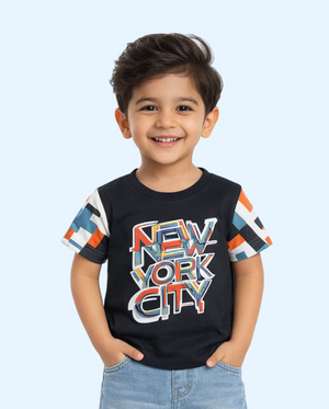 Black “New York City” Graphic Kids T-Shirt – Soft Cotton Trendy Summer Wear for Boys BloomUp