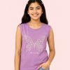 Lavender Floral Butterfly Graphic Sleeveless Top for Girls – Soft Cotton Summer Wear Kids Tank Top