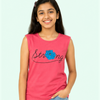 Pink Strong Floral Graphic Sleeveless Top for Girls – Soft Cotton Summer Wear Kids Tank Top