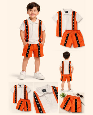 Orange Polo T-Shirt & Shorts Co-ord Set for Boys – Soft Cotton Summer Wear Kids Outfit BloomUp