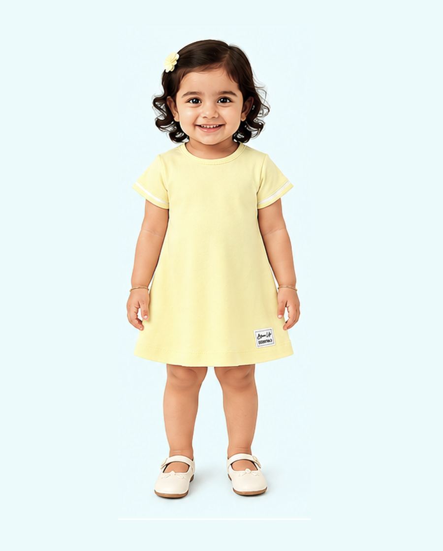 Beige Solid A-Line Kids Dress – Soft Cotton Summer Wear for Girls BloomUp