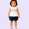 White Smocked Top & Denim Shorts Kids Co-ord Set – Soft Cotton Summer Outfit for Girls