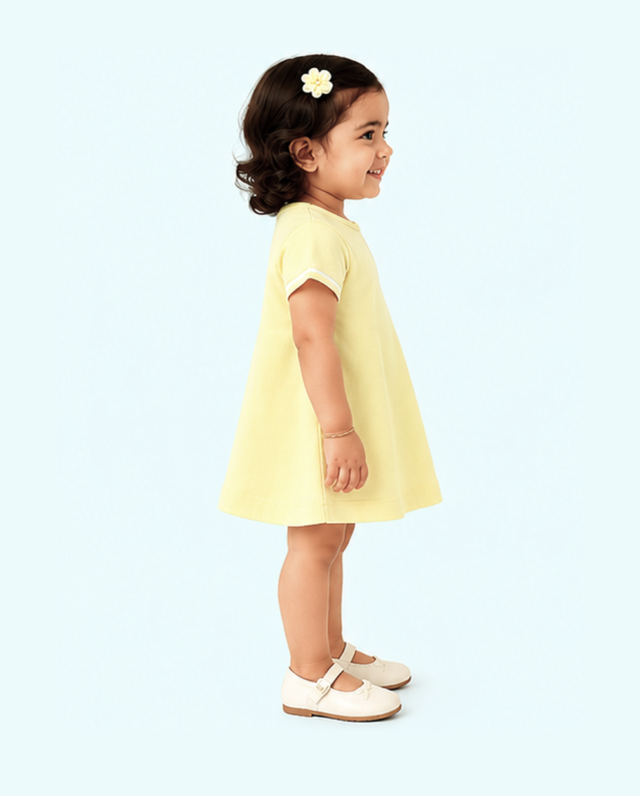 Beige Solid A-Line Kids Dress – Soft Cotton Summer Wear for Girls BloomUp
