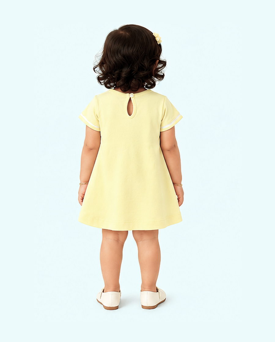 Beige Solid A-Line Kids Dress – Soft Cotton Summer Wear for Girls BloomUp