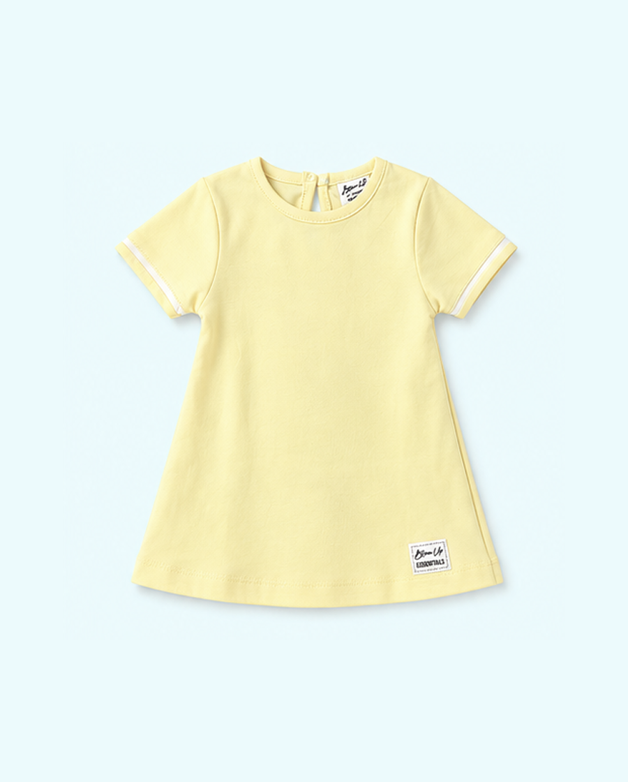 Beige Solid A-Line Kids Dress – Soft Cotton Summer Wear for Girls BloomUp