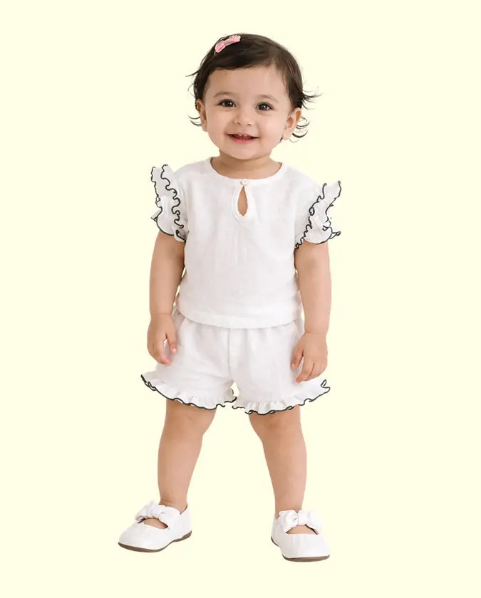 Bloomup Baby Girls Cream Ruffle Top & Shorts Set – Soft Summer Co-Ord Outfit Bloom Up