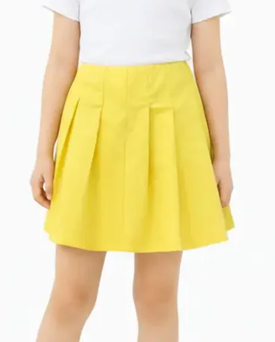 Girls Yellow Flared Pleated Skirt – Elastic Waist Casual Wear BloomUp