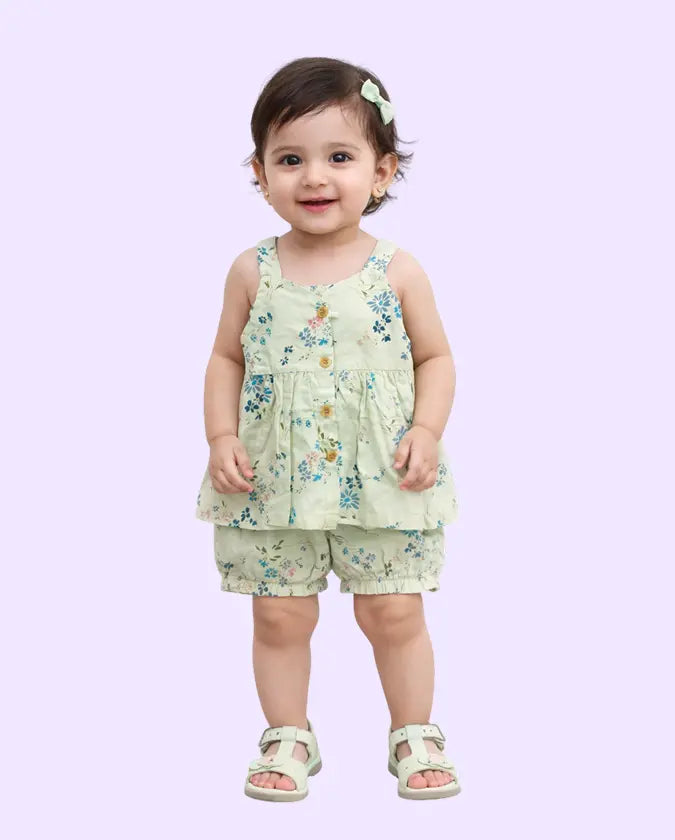 Bloomup Baby Girls Floral Top & Bloomer Shorts Set – Lime Cream Summer Co-Ord Outfit Bloom Up