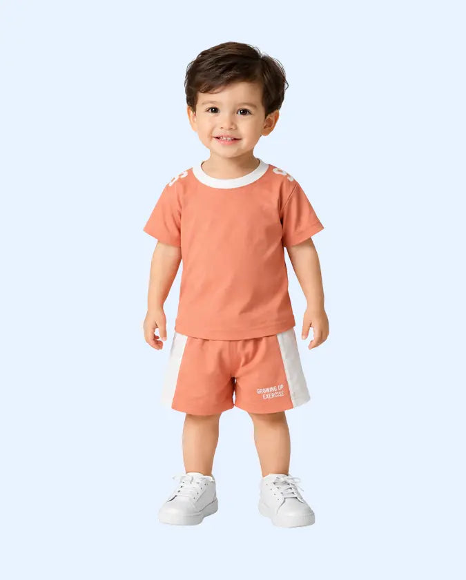Bloomup Baby Boys Cotton T-Shirt & Shorts Set – Sporty Toddler Co-Ord Outfit | Soft Kids Summer Casual Wea Bloom Up