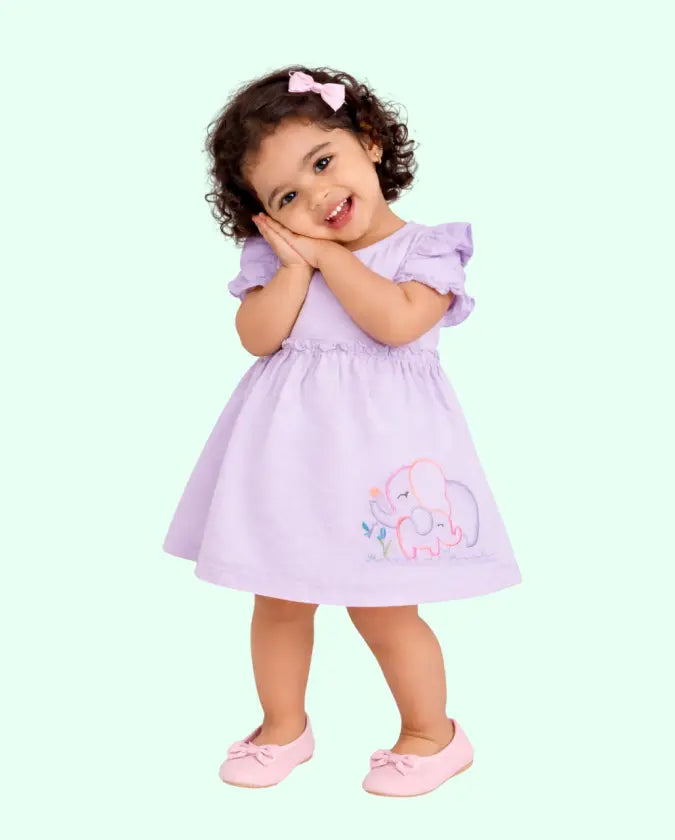 Bloomup  Baby Dress with Elephant Embroidery – Soft Cotton Dress for Girls Bloom Up