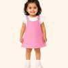 Baby Girls Pink Checkered Pinafore Dress Set with Ruffle Sleeve Top
