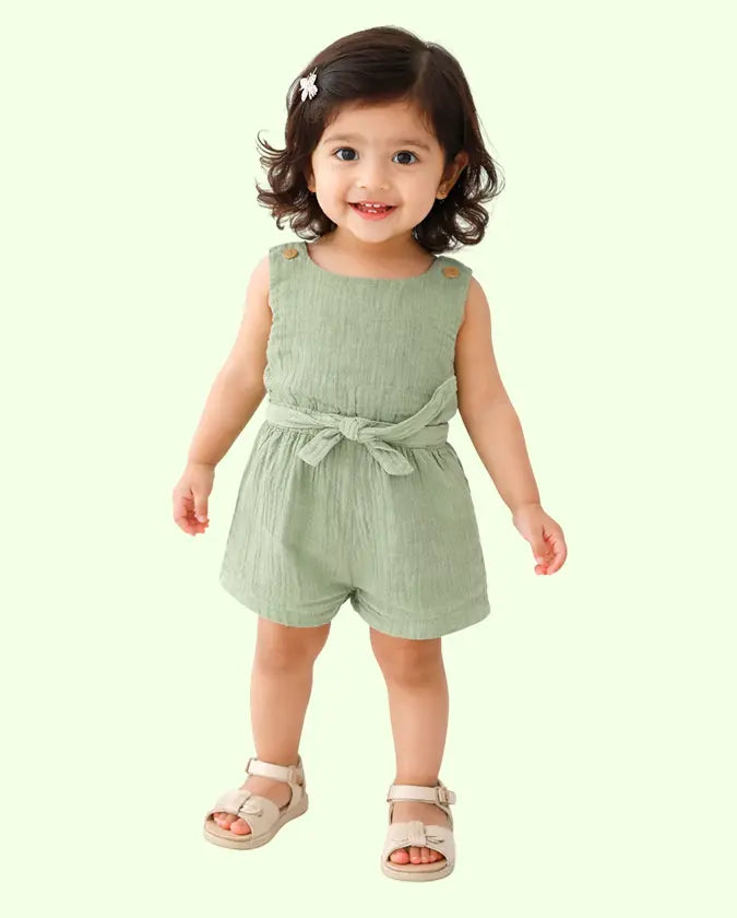 Bloomup Sage Green Cotton Baby Girl Muslin Romper Bloom Up