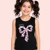 Black Lovely Floral Bow Sleeveless Top for Girls – Soft Cotton Summer Wear Kids Tank Top