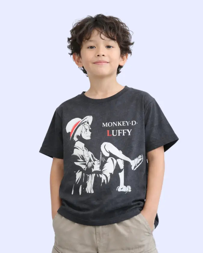 Spark Boys Anime Graphic T-Shirt – Grey Kids Casual Cotton Round Neck Tee Spark