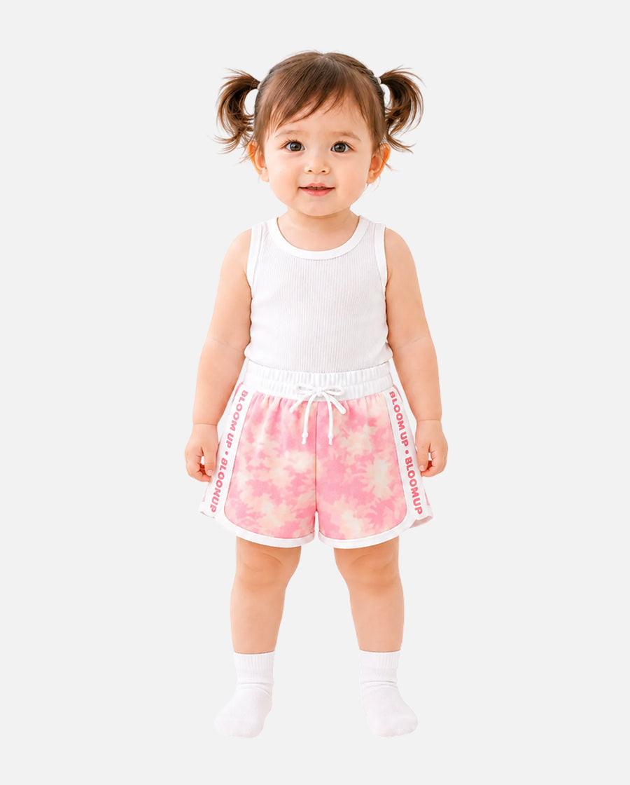Girls Pink Tie-Dye “Bloom Up” Sporty Shorts BloomUp