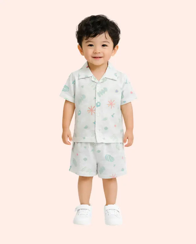 Bloom Up Boys Linen Co-Ord Set | Printed Shirt & Shorts Summer Outfit Bloom Up