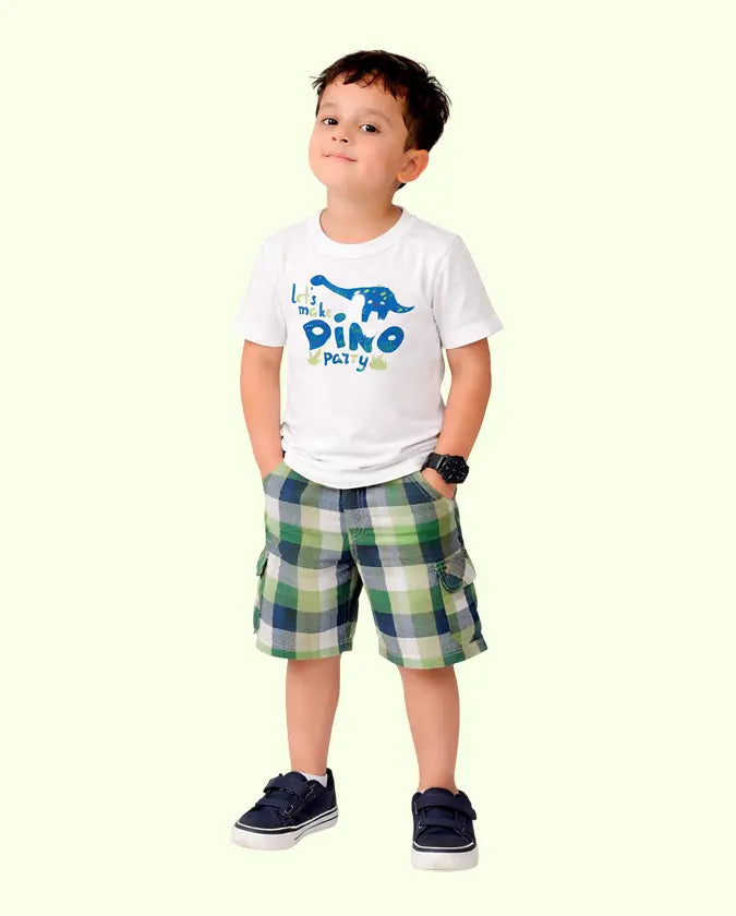 Bloomup Baby Boys Dinosaur T-Shirt & Check Shorts Set – Cotton Toddler Co-Ord Outfit | Kids Casual Summer Wear Bloom Up