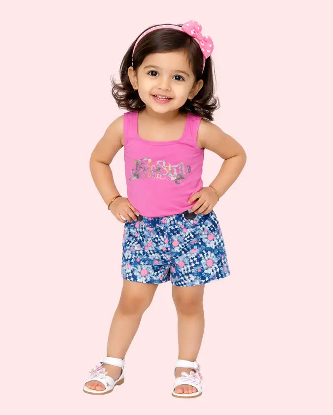 Bloomup Baby Girls Pink Floral Cotton Top & Bottom Set | Cute Printed Summer Kids Outfit Bloom Up
